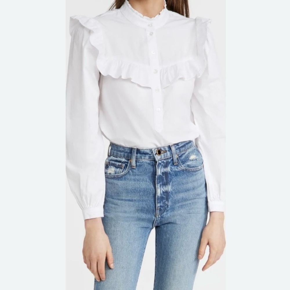Veronica Beard white ruffle puff sleeve top shirt, Small‎